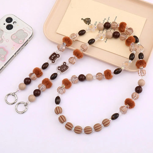 120cm Acrylic Bead Phone Lanyard with Cute Bear Charm Cartoon Strap Crossbody Bag Keychain Accessories - 1