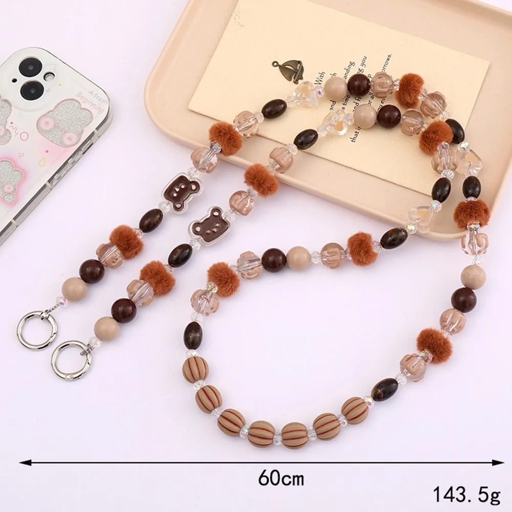 120cm Acrylic Bead Phone Lanyard with Cute Bear Charm Cartoon Strap Crossbody Bag Keychain Accessories - 2