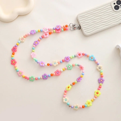 120cm Acrylic Beaded Phone Chain Strap Crossbody Lanyard Colorful Beads Phone Accessories - K237 Flower - 1