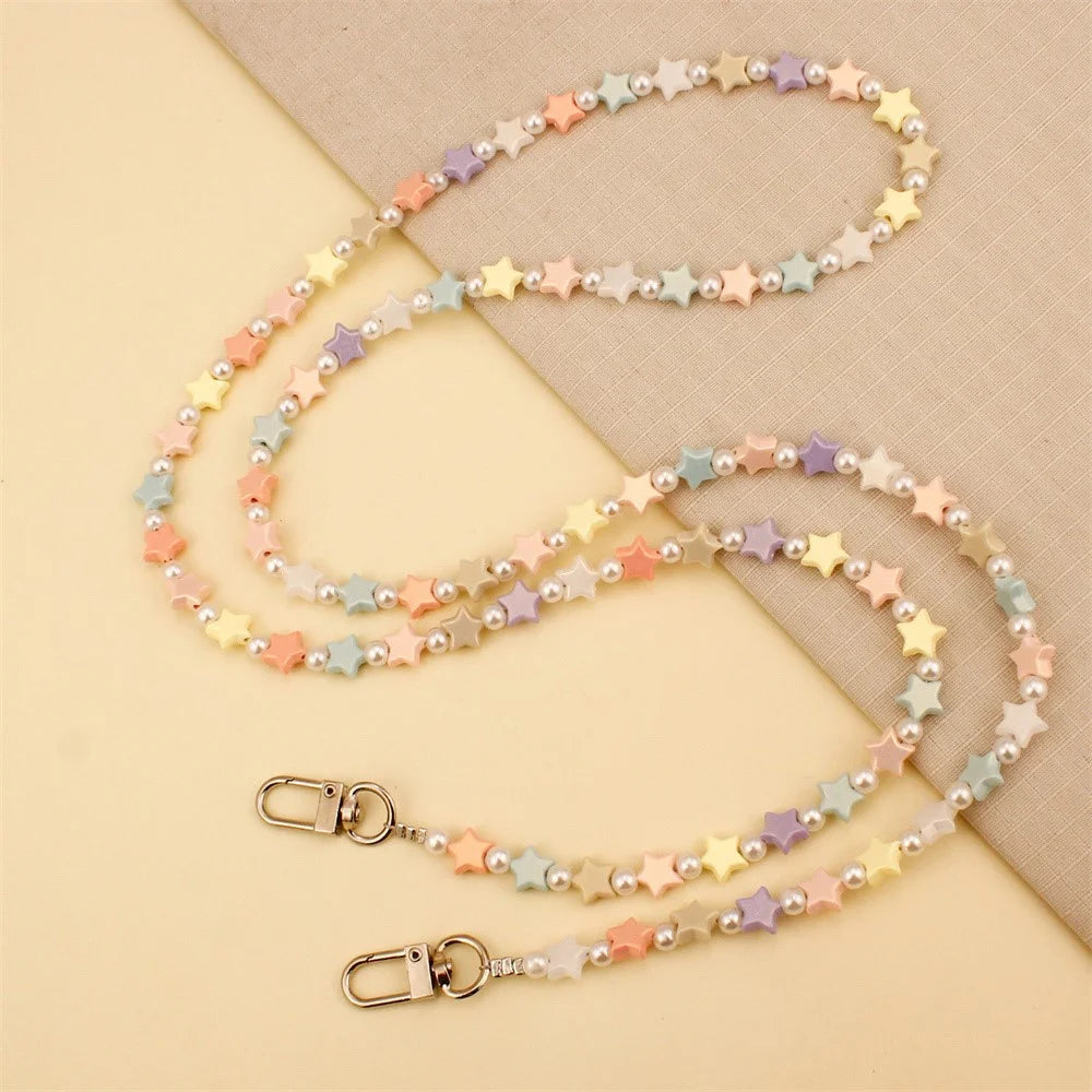 120cm Colorful Beaded Phone Strap Chain Crossbody Lanyard Mobile Phone Holder Sweet Accessories - Colorful Stars - 1