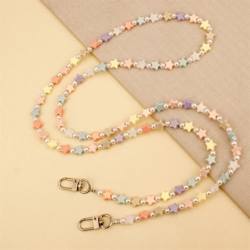 120cm Colorful Beaded Phone Strap Chain Crossbody Lanyard Mobile Phone Holder Sweet Accessories - Colorful Stars - 1