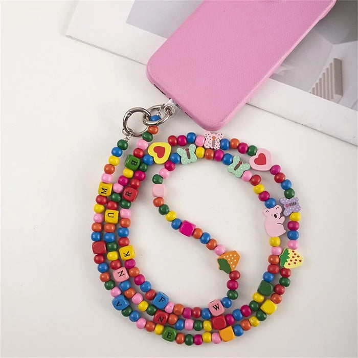120cm Beaded Phone Lanyard Colorful Heart Charm Crossbody Phone Strap Chain Strap with Tether Tab - 3