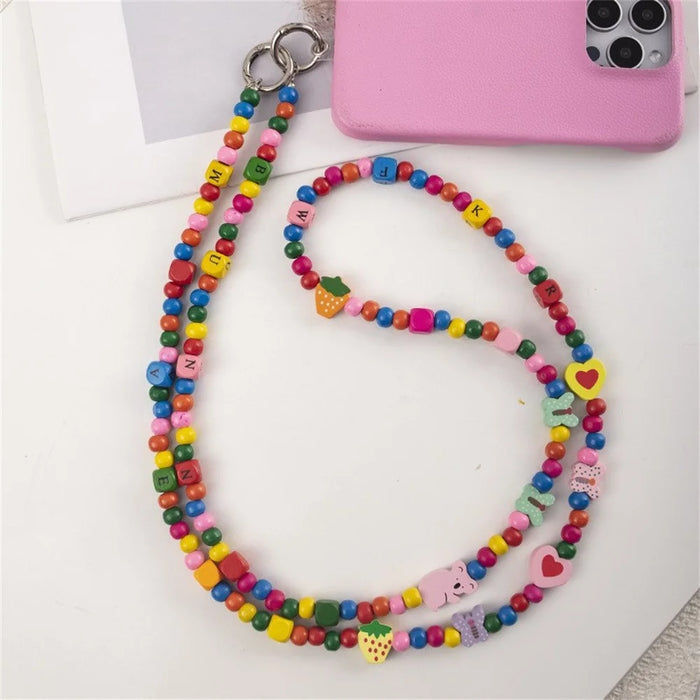 120cm Beaded Phone Lanyard Colorful Heart Charm Crossbody Phone Strap Chain Strap with Tether Tab - 4