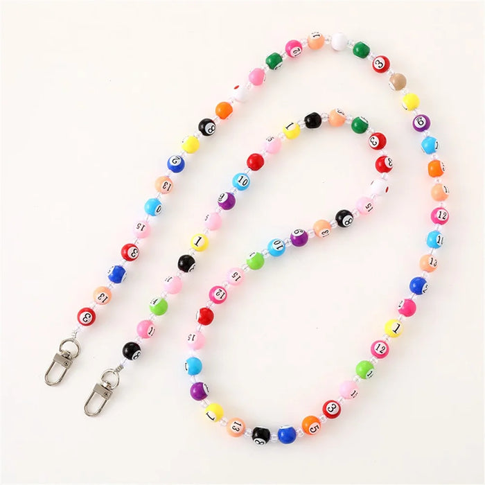 120cm Crossbody Lanyard Creative Billiard Ball Number Beaded Phone Charm Keychain Chain Strap - 1