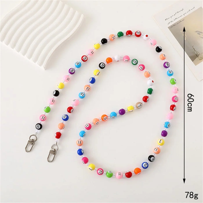 120cm Crossbody Lanyard Creative Billiard Ball Number Beaded Phone Charm Keychain Chain Strap - 2