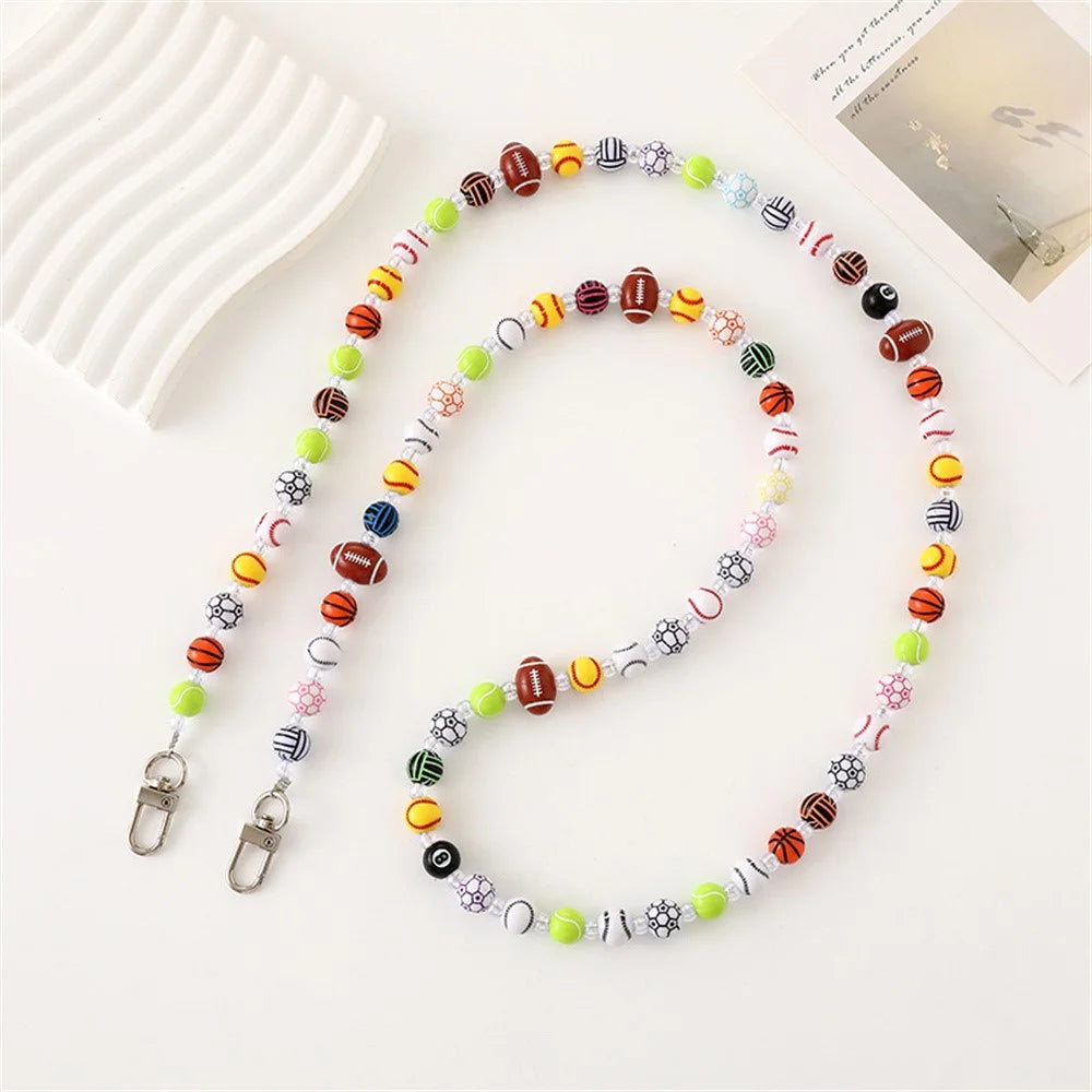 120cm Sports Ball Themed Beaded Crossbody Lanyard Basketball Football Baseball Keychain Phone Strap Bag Accessory - 1