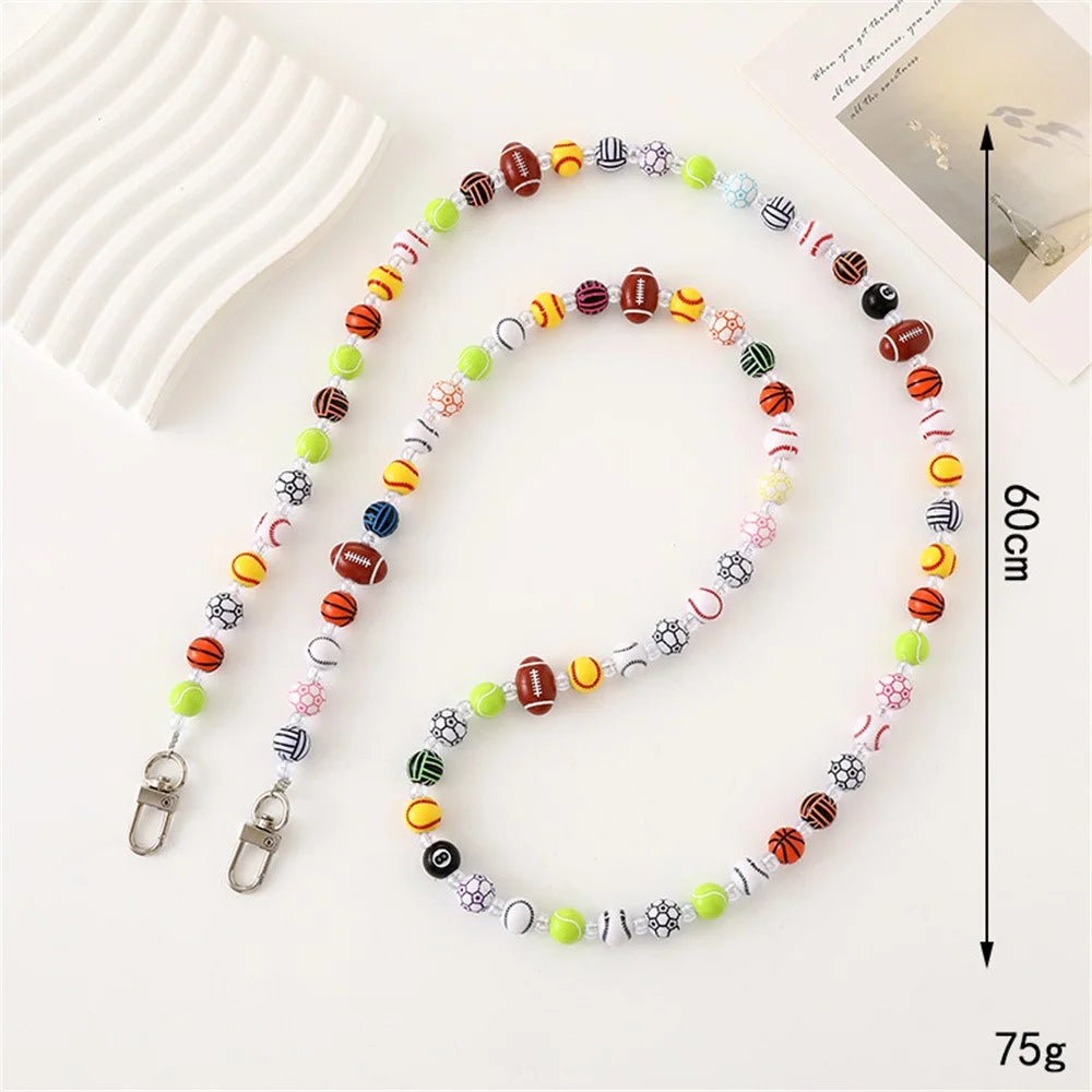 120cm Sports Ball Themed Beaded Crossbody Lanyard Basketball Football Baseball Keychain Phone Strap Bag Accessory - 2
