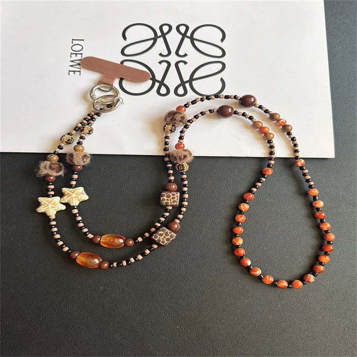 120cm Beaded Phone Lanyard Chain CellPhone Charm Camera Crossbody Strap with Tether Tab - Leopard-print Pom-pom - 2