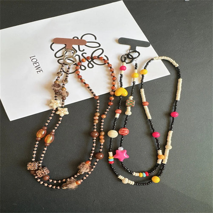 120cm Beaded Phone Lanyard Chain CellPhone Charm Camera Crossbody Strap with Tether Tab - Leopard-print Pom-pom - 3