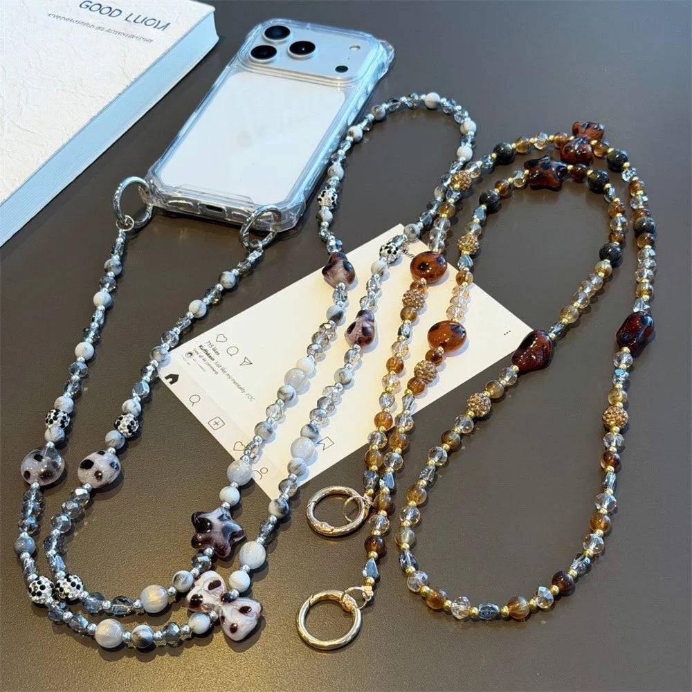 120cm Phone Chain Lanyard Rhinestone Beaded Phone Strap Crossbody Cord with Tether Tab - Grey - 3