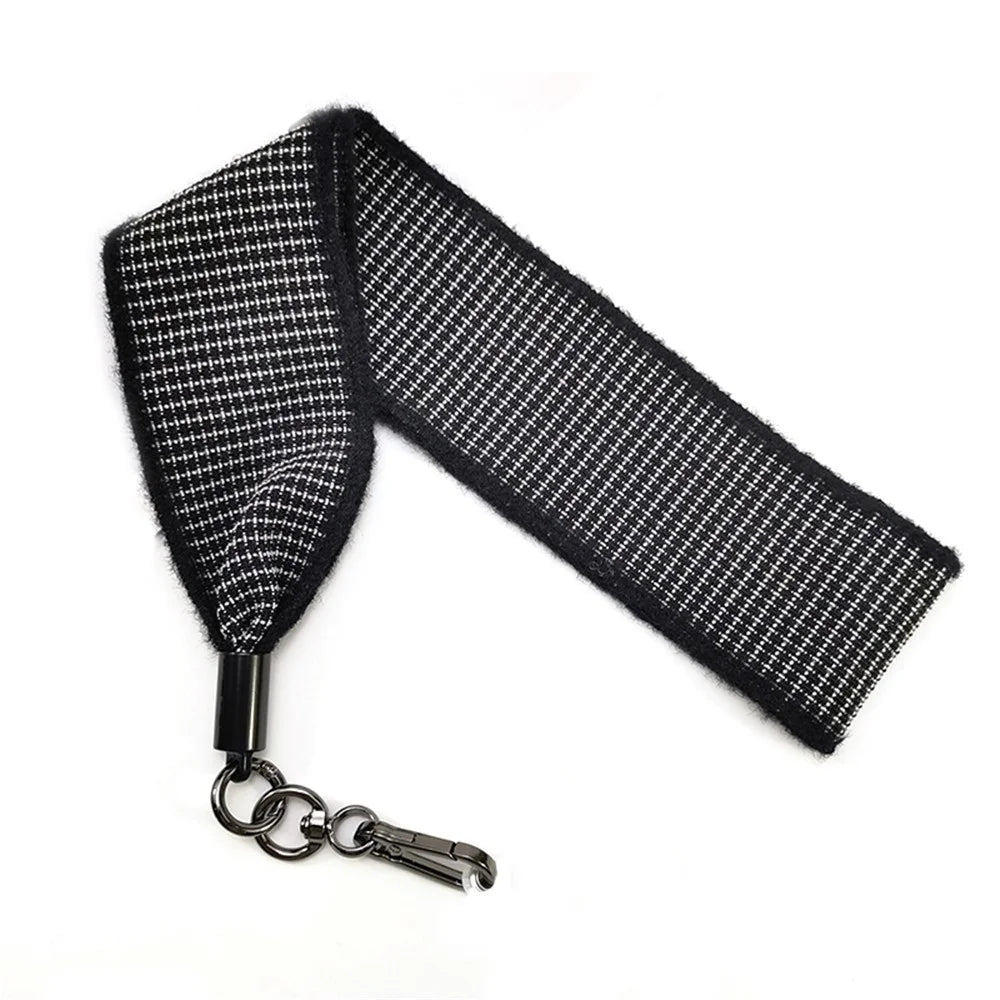 Phone Lanyard Neck Strap with Patch Universal Cell Phone Cord Strap Plush Plaid Phone Tether Strap - Black - 1