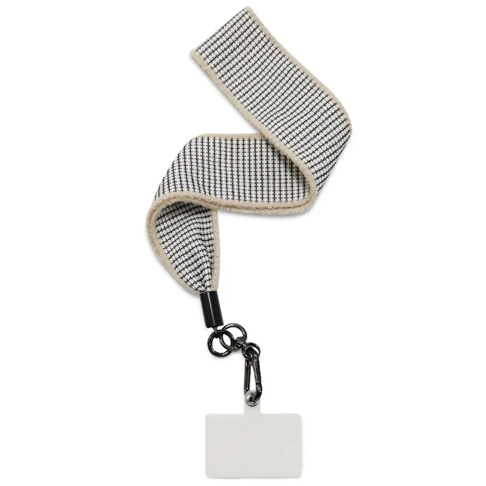 Phone Lanyard Neck Strap with Patch Universal Cell Phone Cord Strap Plush Plaid Phone Tether Strap - Black - 4