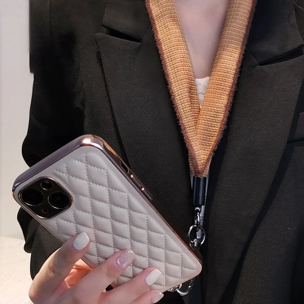 Phone Lanyard Neck Strap with Patch Universal Cell Phone Cord Strap Plush Plaid Phone Tether Strap - Black - 5