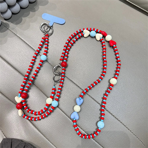 130cm Beaded Phone Lanyard Colorful Heart Charm Detachable 2-in-1 Crossbody Wrist Strap Chain - 1