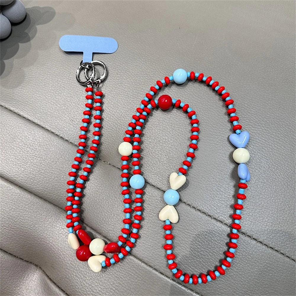 130cm Beaded Phone Lanyard Colorful Heart Charm Detachable 2-in-1 Crossbody Wrist Strap Chain - 6