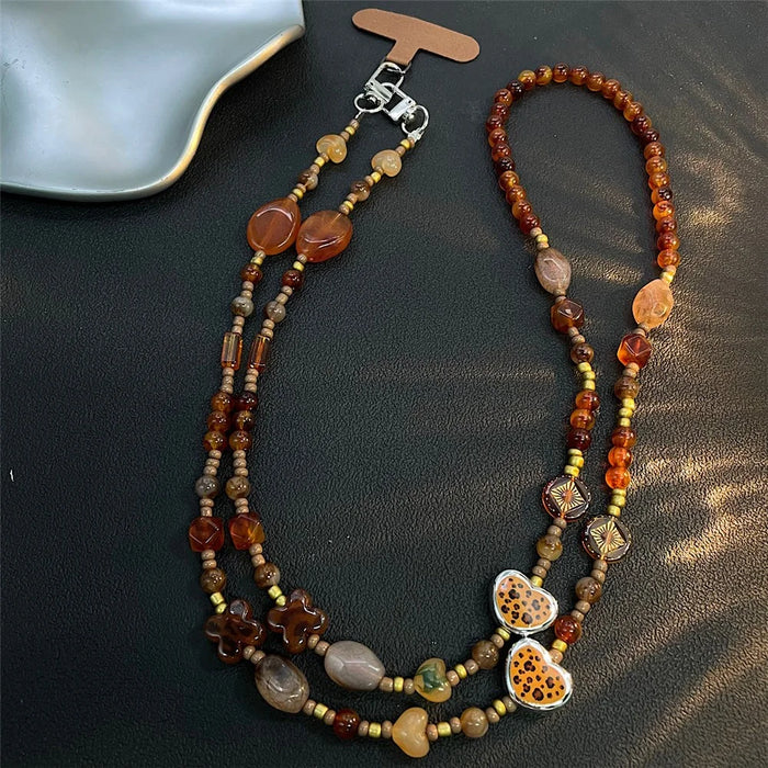 120cm Vintage Phone Lanyard Beaded Strap Crossbody Phone Chain Bag Strap with Tether Tab - Leopard - 1