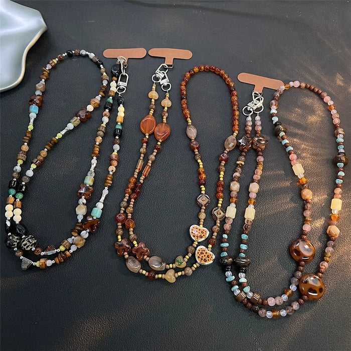 120cm Vintage Phone Lanyard Beaded Strap Crossbody Phone Chain Bag Strap with Tether Tab - Leopard - 3