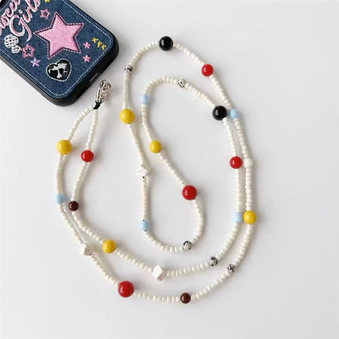 120cm Crossbody Phone Lanyard Colorful Beaded Chain Phone Strap Wearable Phone Accessories with Tether Tab - 1