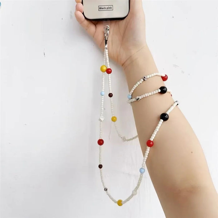 120cm Crossbody Phone Lanyard Colorful Beaded Chain Phone Strap Wearable Phone Accessories with Tether Tab - 3