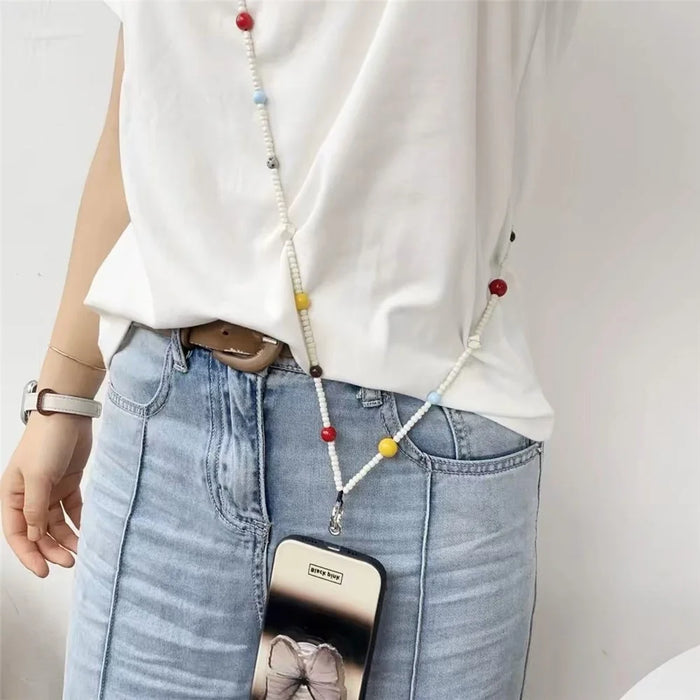 120cm Crossbody Phone Lanyard Colorful Beaded Chain Phone Strap Wearable Phone Accessories with Tether Tab - 4