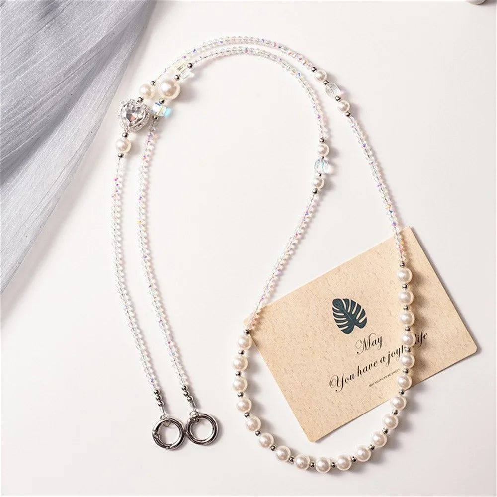 120cm Phone Lanyard Pearl Beaded Necklace Chain Crossbody Phone Strap Wrist Neck Hanging Cord - Style A - 1