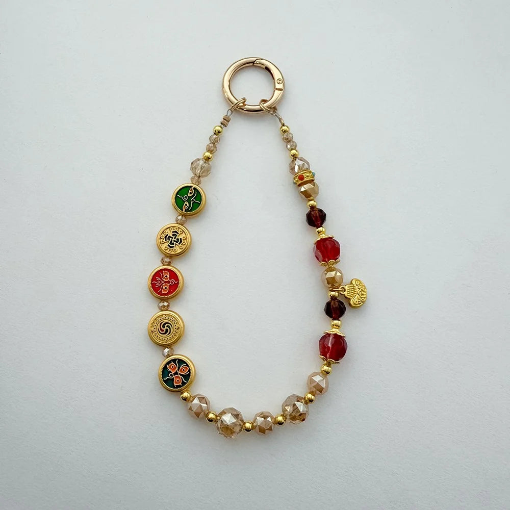 A1123 30cm Chinese Lucky Design Phone Lanyard with Removable Blank White Card Crystal Beads Enamel Pendants Phone Charm Wrist Strap - Green - 2