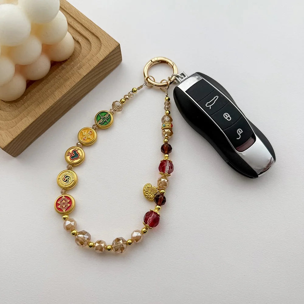 A1123 30cm Chinese Lucky Design Phone Lanyard with Removable Blank White Card Crystal Beads Enamel Pendants Phone Charm Wrist Strap - Green - 3