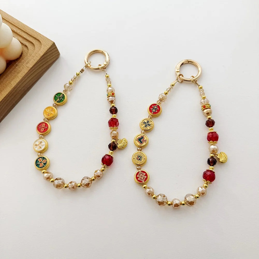 A1123 30cm Chinese Lucky Design Phone Lanyard with Removable Blank White Card Crystal Beads Enamel Pendants Phone Charm Wrist Strap - Green - 5