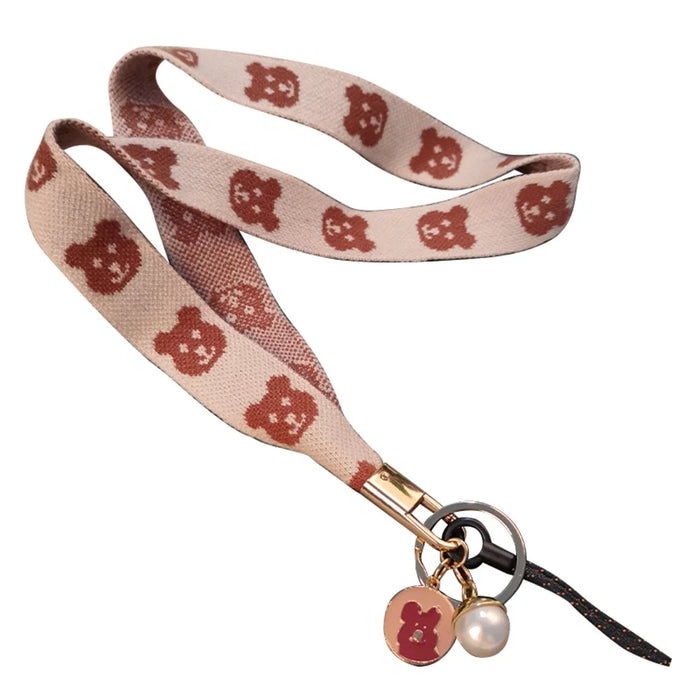 Mobile Phone Lanyard Bear Prints Cotton Phone Strap Pendant Phone Tether Lanyard Key Chain Strap - Khaki - 1
