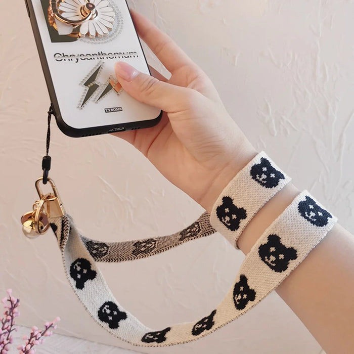 Mobile Phone Lanyard Bear Prints Cotton Phone Strap Pendant Phone Tether Lanyard Key Chain Strap - Khaki - 5