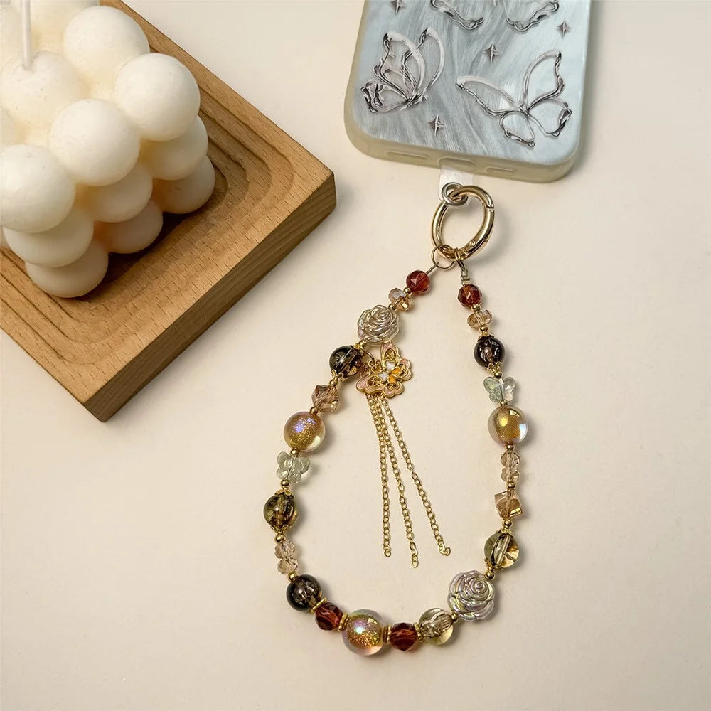 A1149 30cm Phone Lanyard Butterfly Design Metal Clasp Crystal Beads Phone Charm Wrist Strap with Removable Blank White Card - Purple - 4