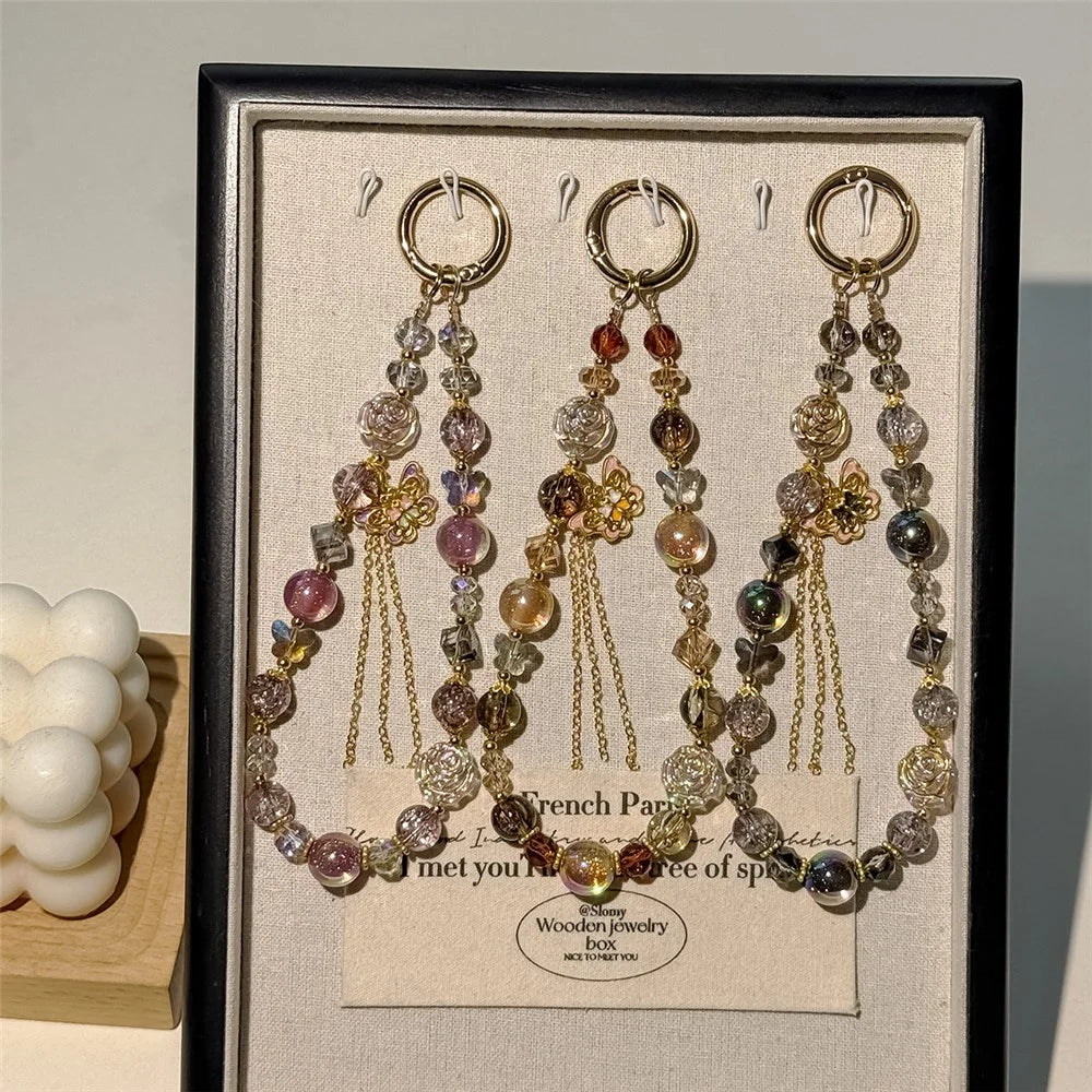A1149 30cm Phone Lanyard Butterfly Design Metal Clasp Crystal Beads Phone Charm Wrist Strap with Removable Blank White Card - Purple - 6