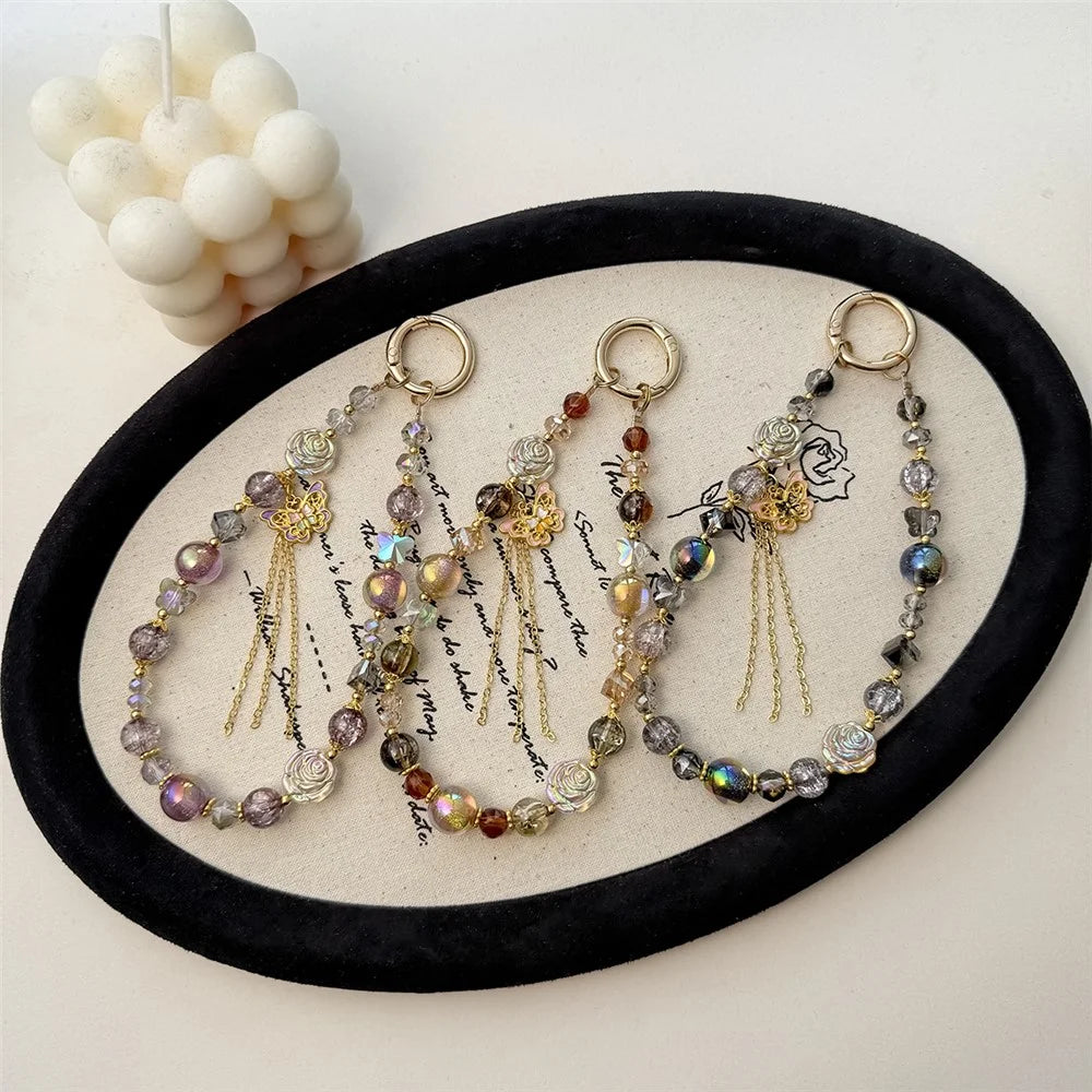 A1149 30cm Phone Lanyard Butterfly Design Metal Clasp Crystal Beads Phone Charm Wrist Strap with Removable Blank White Card - Purple - 7