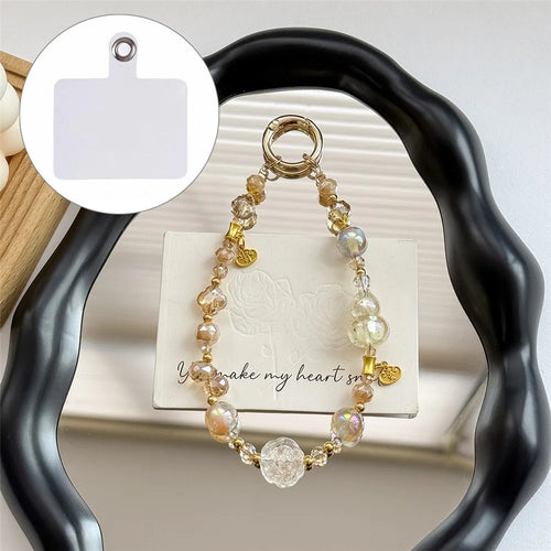 A1161 30cm Gourd Beaded Phone Lanyard Crystal Metal Clasp Phone Charm Wrist Strap with Removable Blank White Card Mobile Phone Accessories - Transparent White - 1