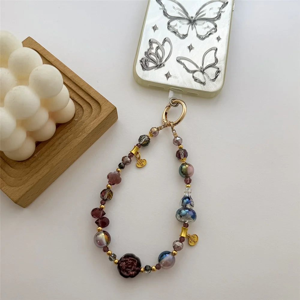 A1161 30cm Gourd Beaded Phone Lanyard Crystal Metal Clasp Phone Charm Wrist Strap with Removable Blank White Card Mobile Phone Accessories - Transparent White - 3