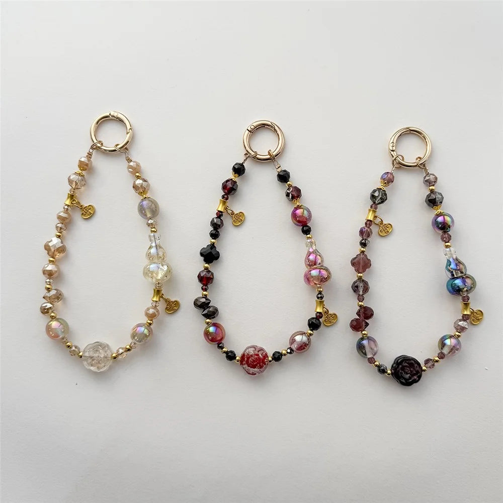 A1161 30cm Gourd Beaded Phone Lanyard Crystal Metal Clasp Phone Charm Wrist Strap with Removable Blank White Card Mobile Phone Accessories - Transparent White - 7
