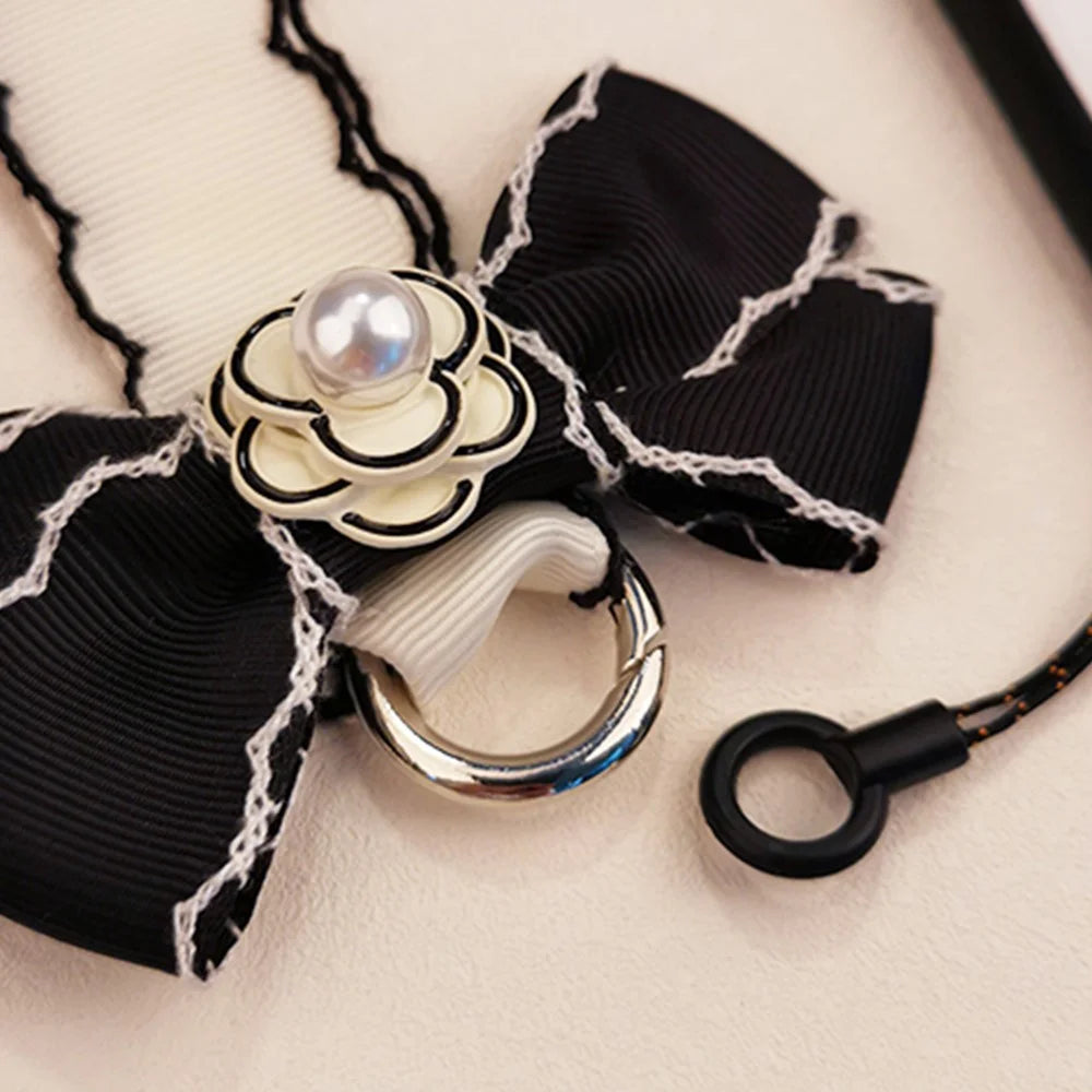 Pearl Decor Lanyard Phone Carrying Strap Wrist Key Chain Holder Universal for Mobile Phone Case, Work ID Card Case - Grid Pattern - 6