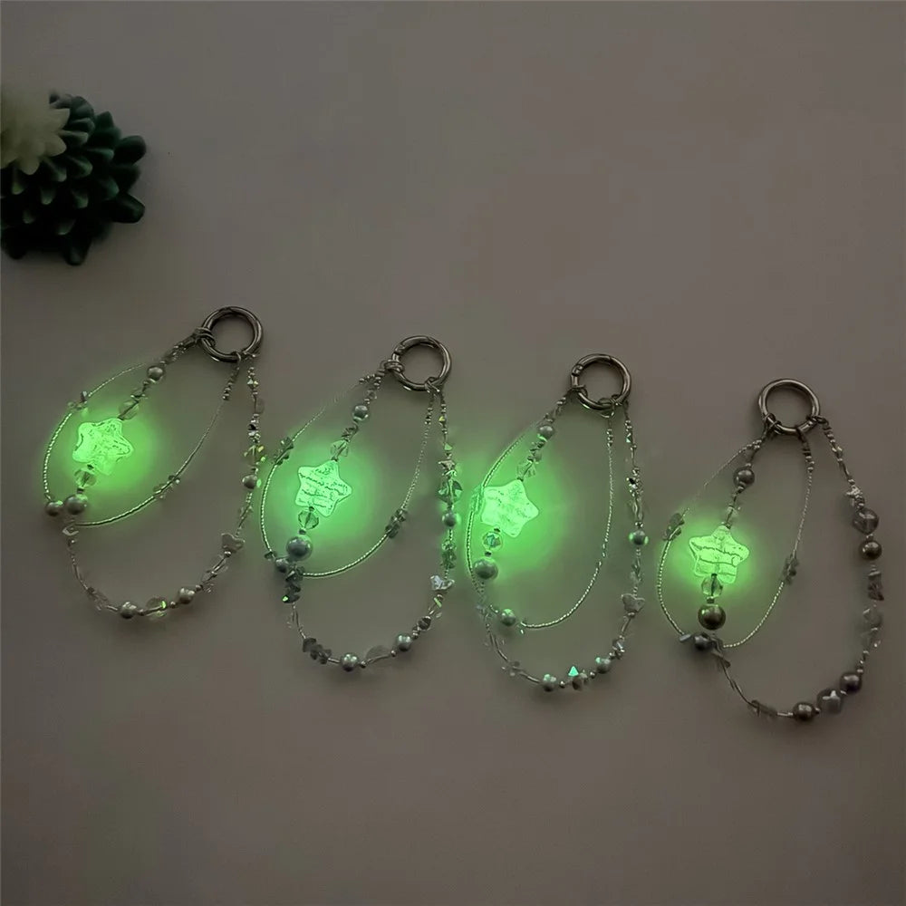 A1168 30cm Phone Strap Star-Shaped Chain Charm Crystal Pearl Alloy Phone Lanyard with Removable Blank White Card Keychain Accessories - Pink - 2