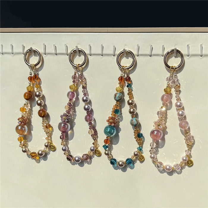 A1171 30cm Phone Strap Crystal Beaded Chain Charm Spring Hook Mobile Phone Lanyard with Removable Blank White Card - Brown - 5