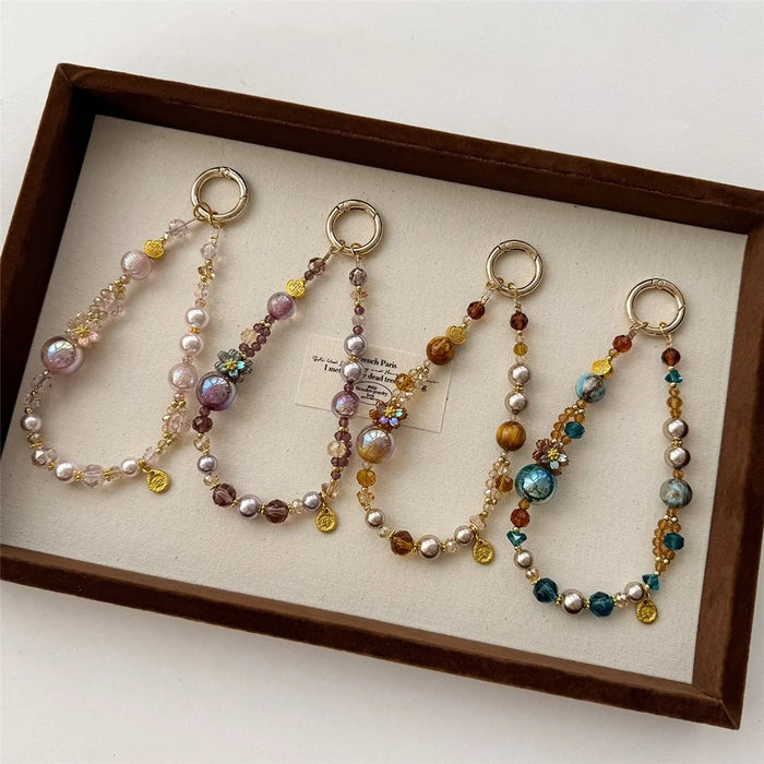 A1171 30cm Phone Strap Crystal Beaded Chain Charm Spring Hook Mobile Phone Lanyard with Removable Blank White Card - Brown - 6