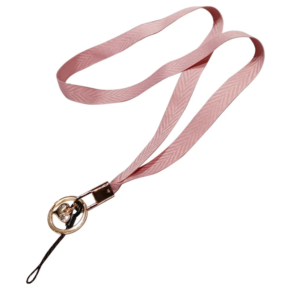 V Texture Detachable Keychain Rope Phone Neck Strap ID Card Holder Lanyard Cell Phone Strap - Pink - 1