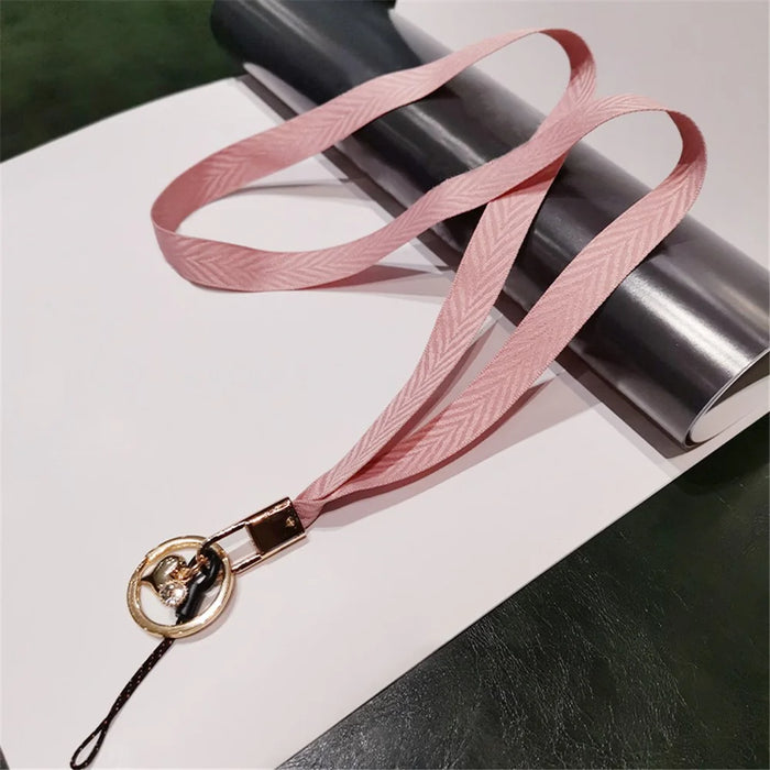 V Texture Detachable Keychain Rope Phone Neck Strap ID Card Holder Lanyard Cell Phone Strap - Pink - 2