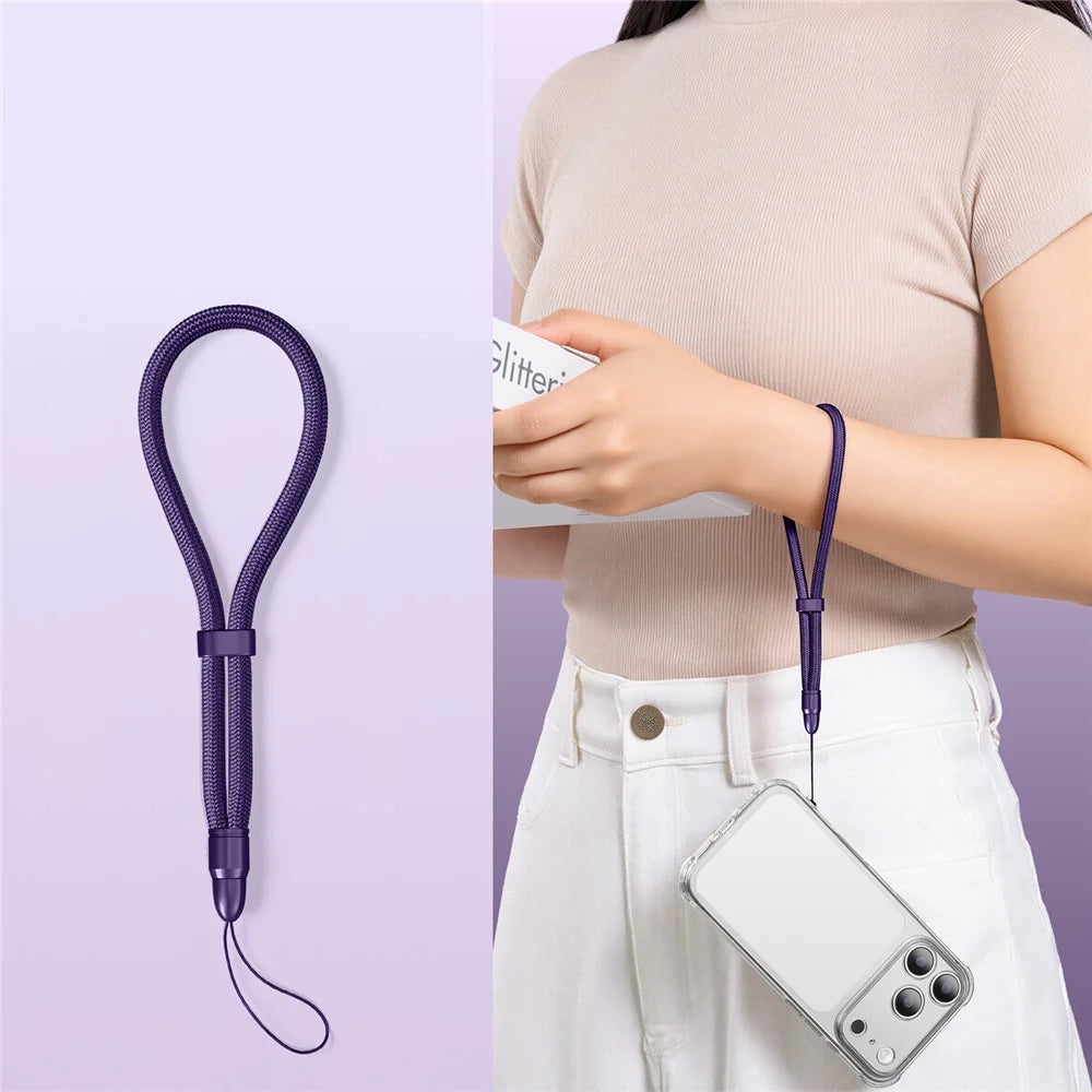 30cm Self-Locking Wrist Lanyard with Bullet Shape Connector 6mm Polyester Rope Adjustable Phone Strap - Dark Purple - 2