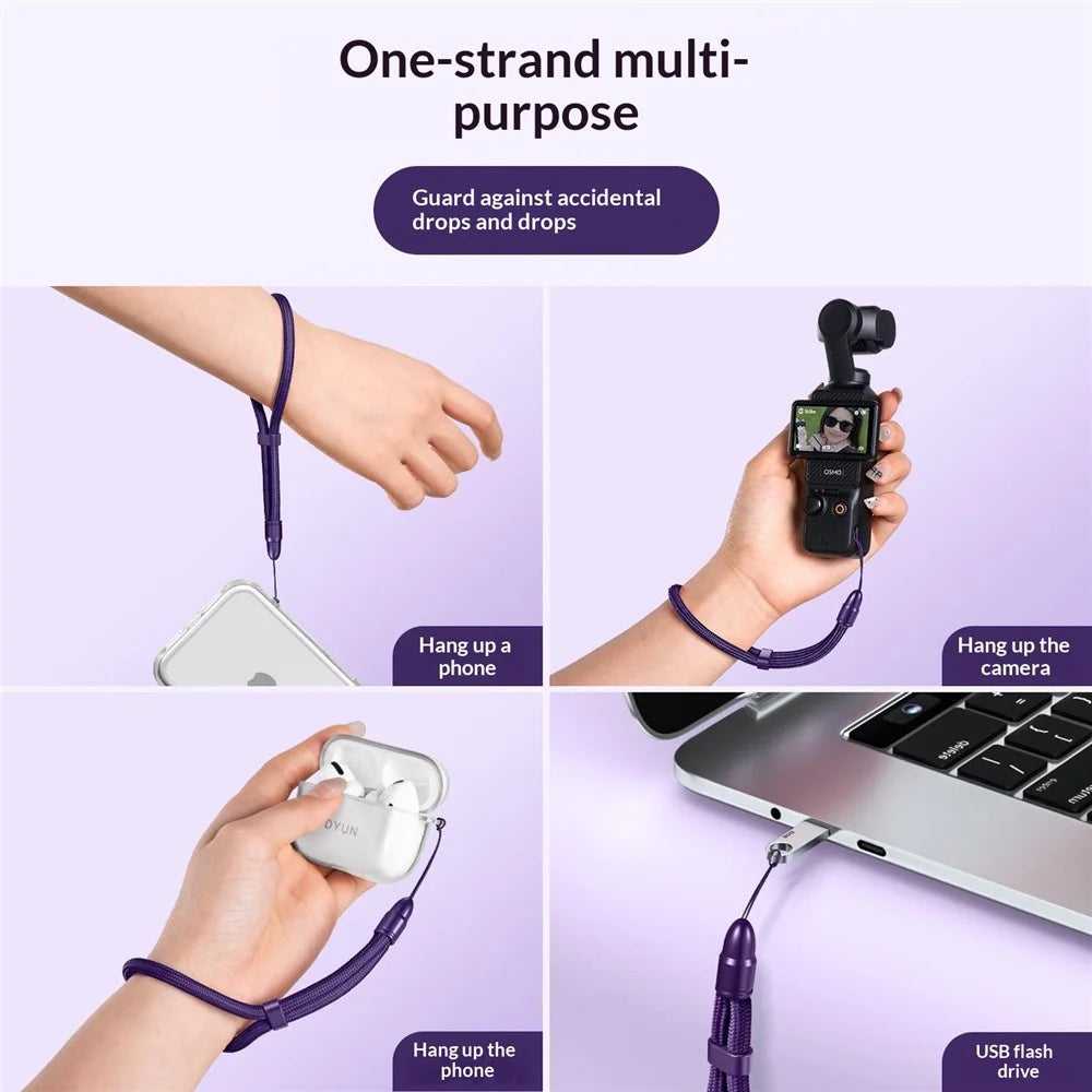 30cm Self-Locking Wrist Lanyard with Bullet Shape Connector 6mm Polyester Rope Adjustable Phone Strap - Dark Purple - 5