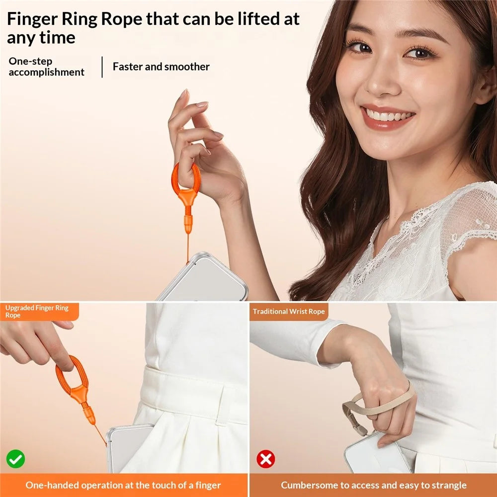 10cm Mini Finger Ring Rope Self-locking Phone Lanyard Adjustable Anti-drop Strap for Smartphone - Orange - 6