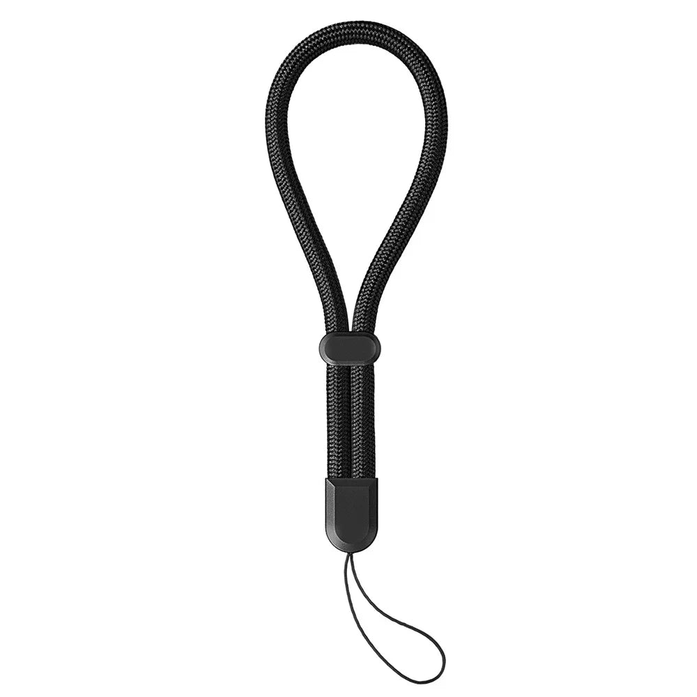 30cm Phone Lanyard 6mm Polyester Rope Self-locking Square Shield Wrist Strap for Cellphone Camera Earbuds - Black - 1