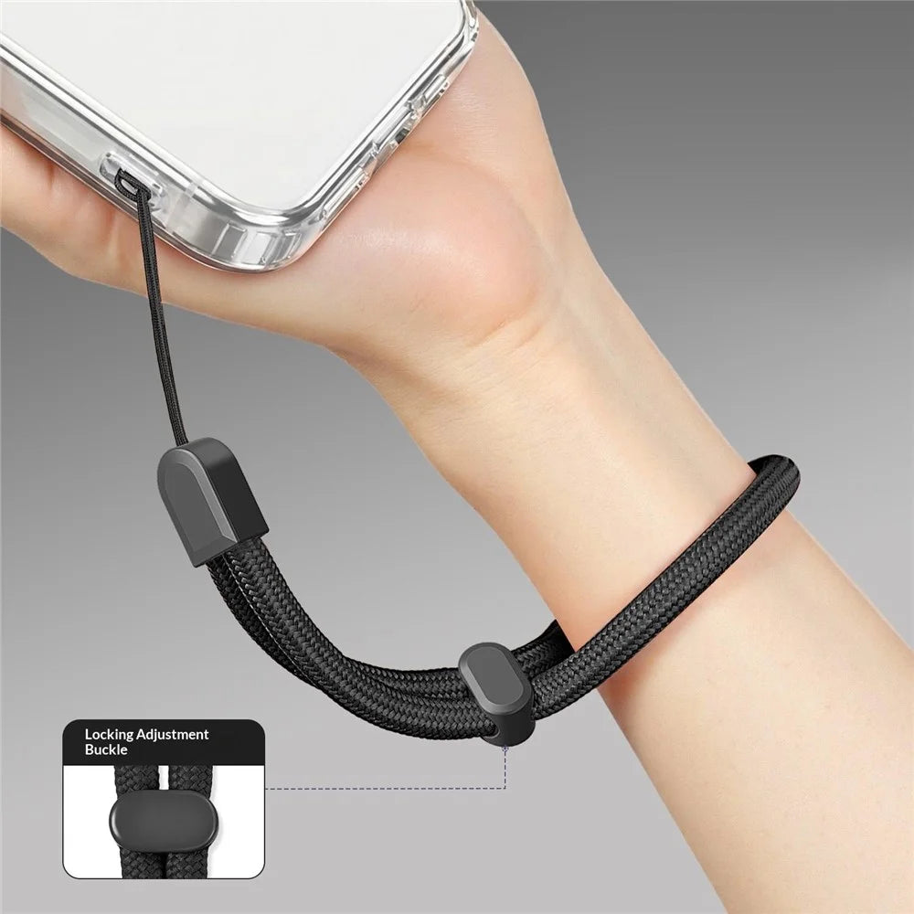 30cm Phone Lanyard 6mm Polyester Rope Self-locking Square Shield Wrist Strap for Cellphone Camera Earbuds - Black - 2