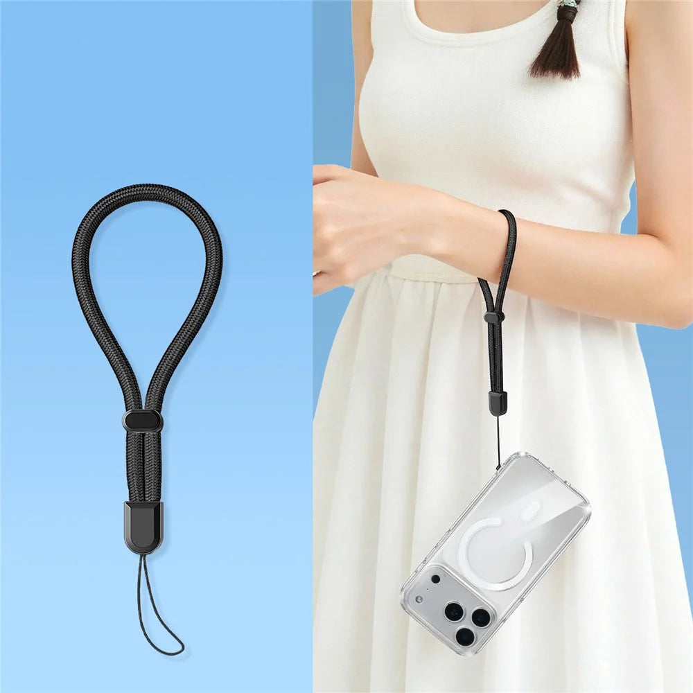 30cm Phone Lanyard 6mm Polyester Rope Self-locking Square Shield Wrist Strap for Cellphone Camera Earbuds - Black - 3