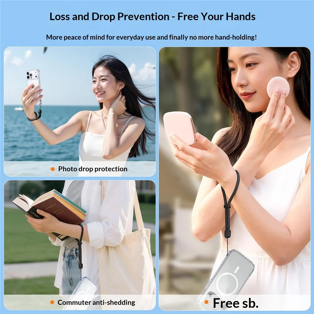 30cm Phone Lanyard 6mm Polyester Rope Self-locking Square Shield Wrist Strap for Cellphone Camera Earbuds - Black - 6