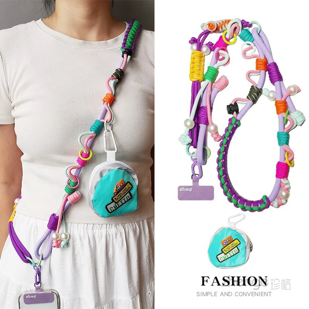 120cm Phone Strap 3-in-1 Adjustable Crossbody Woven Lanyard Neck Strap with Pouch / Tether Tab for Mobile Phone - 2